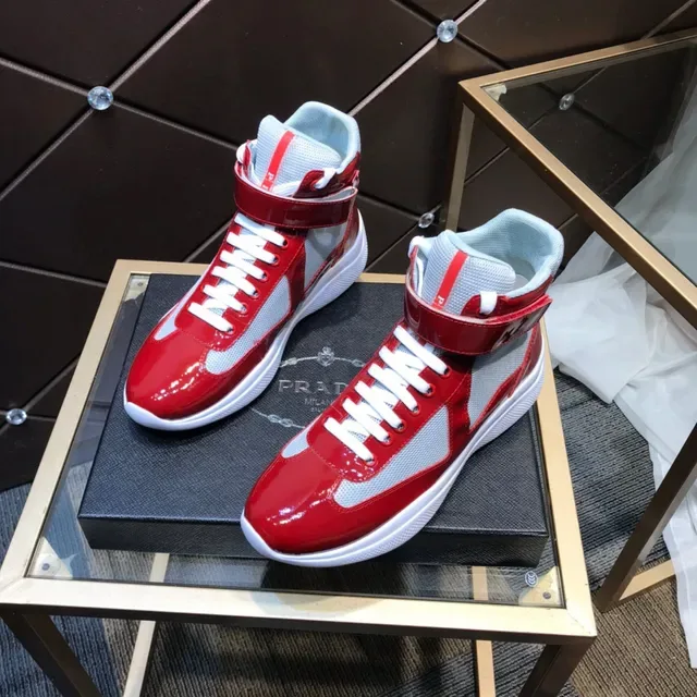 Zapatillas lifestyle rojo y gris de cuero patentado brillante de caña alta 8