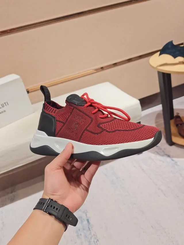 Red Black Knit Upper Sculpted Midsole Sneakers 4