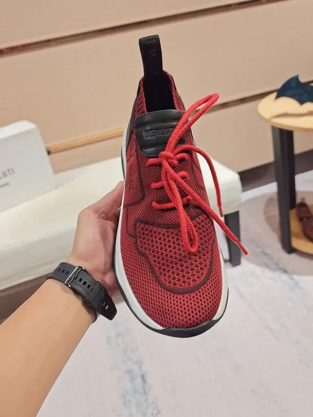 Red Black Knit Upper Sculpted Midsole Sneakers 5