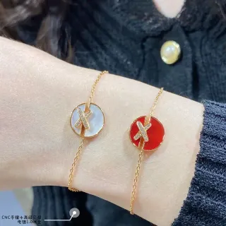 Red Gold Chain Circular Disc Charm Bracelet