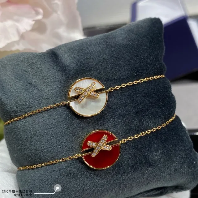 Red Gold Chain Circular Disc Charm Bracelet 6