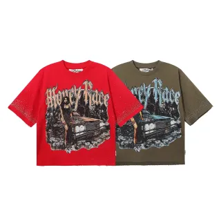 Camiseta de corte oversize roja y plateada con estampado gráfico