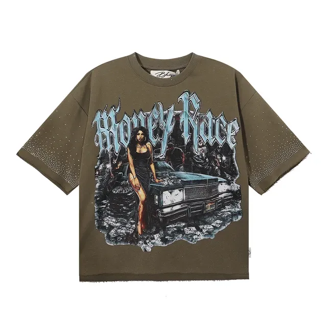Red Silver Oversized Fit Graphic Print T-Shirt 5