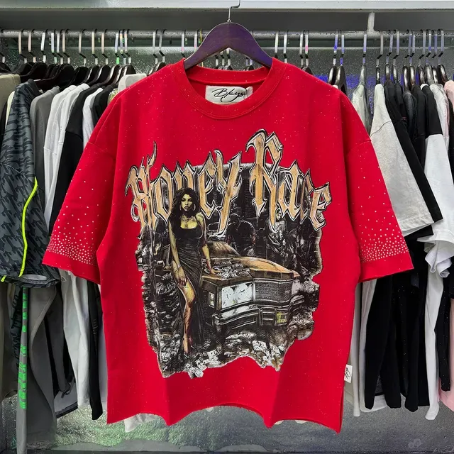 Red Silver Oversized Fit Graphic Print T-Shirt 9
