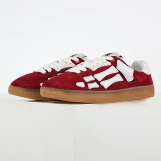 Red White Suede Upper Geometric Overlays Sneakers