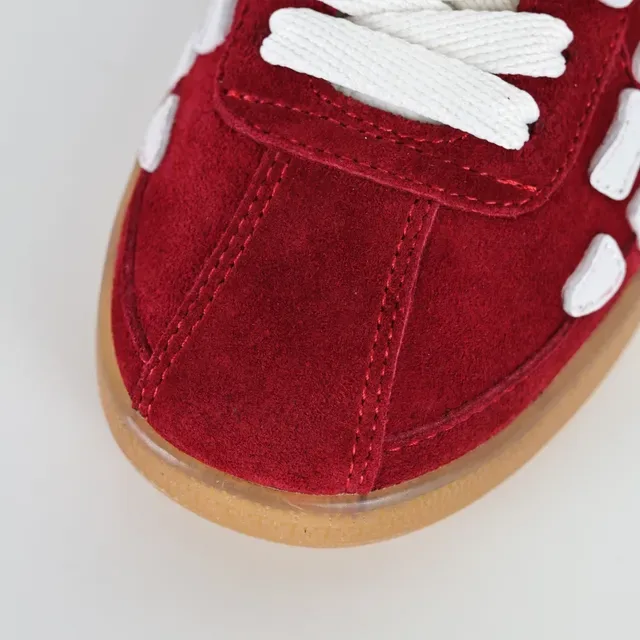 Red White Suede Upper Geometric Overlays Sneakers 5