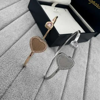 Rose Gold and Silver Heart Pave Crystal Open Bangle Bracelets
