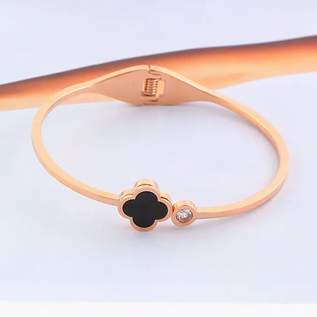 Rose Gold Clover Inlay Crystal Bracelets 4
