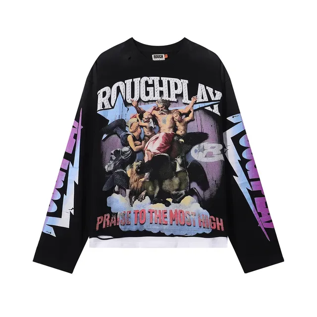 ROUGH Black Purple Oversized Graphic-Print Top 3