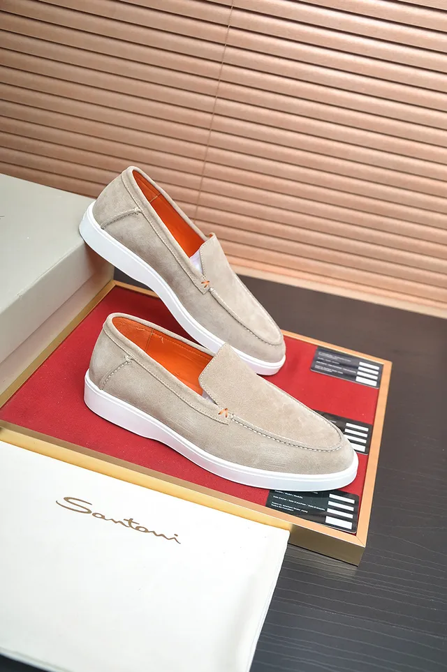 Santoni Beige Orange Suede Upper White Rubber Sole Loafer 4