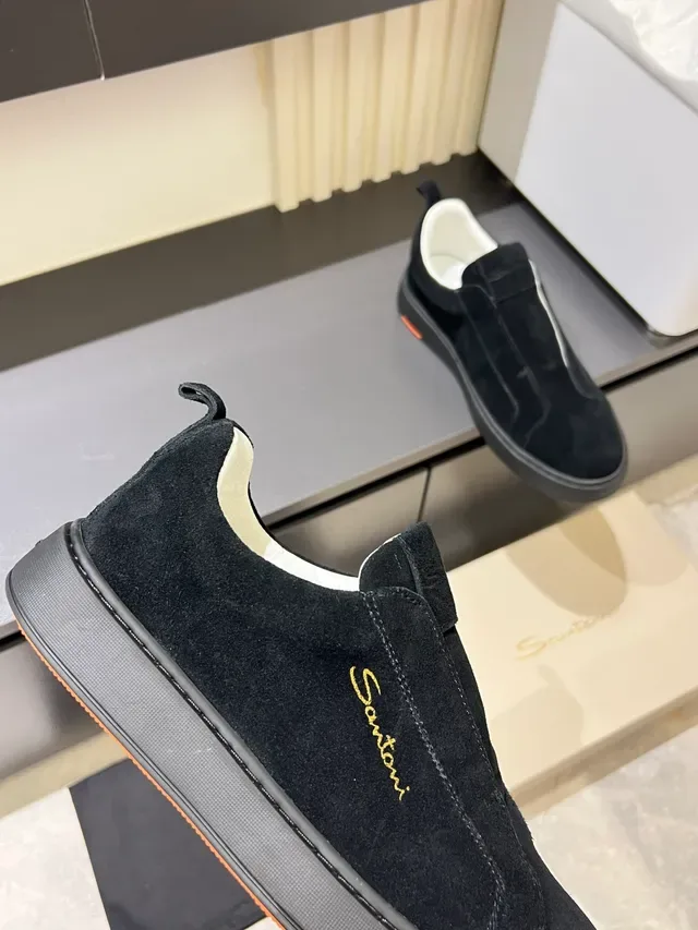 Santoni Black Suede Slip-On Lifestyle Sneakers 3