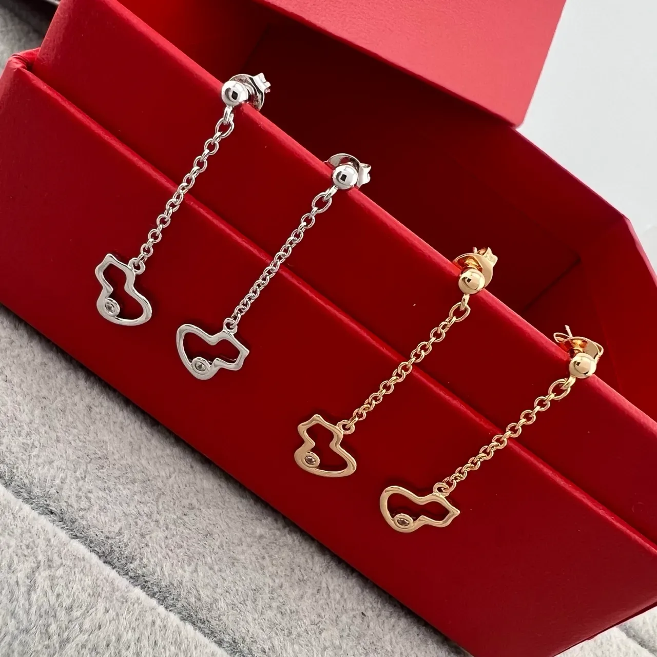 Silver and Gold Heart Charm Dangling Chain Earrings 7