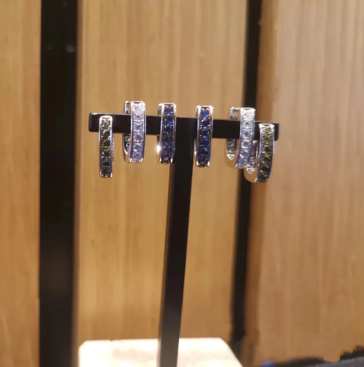 Silver Black Pavé-Set Hoop Earrings 3