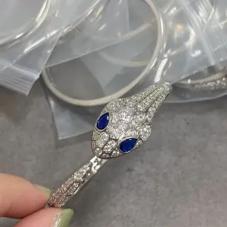 Silver Blue Snake Head Motif Pavé-Set Clear Stones Bracelet