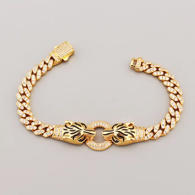 Silver Gold Curb-Link Chain Lion-Head Clasp Bracelet 3