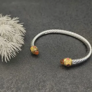 Silver Gold Twisted Cable End Caps Bracelet