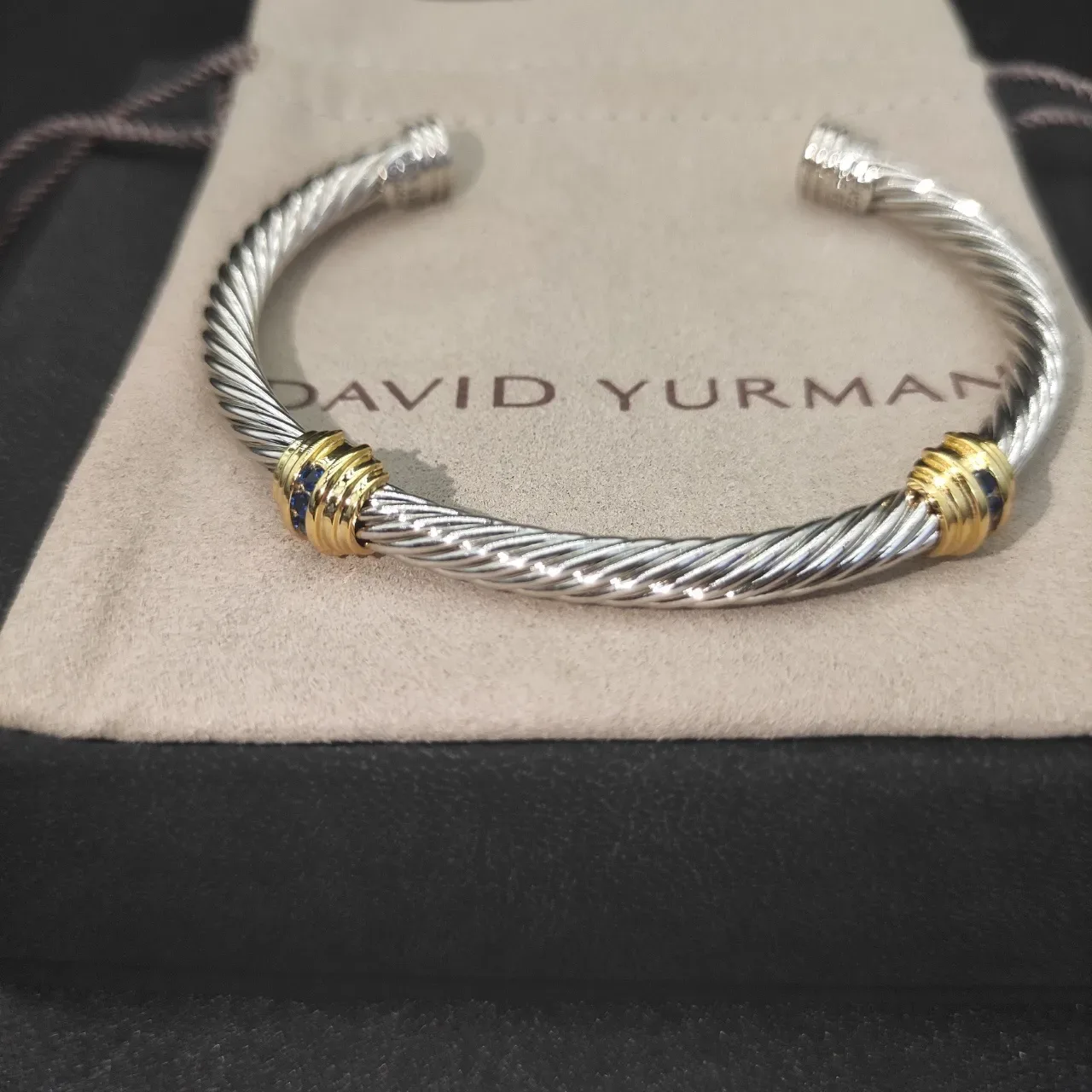 Silver Gold Twisted Cable Wire Center Bracelet 8