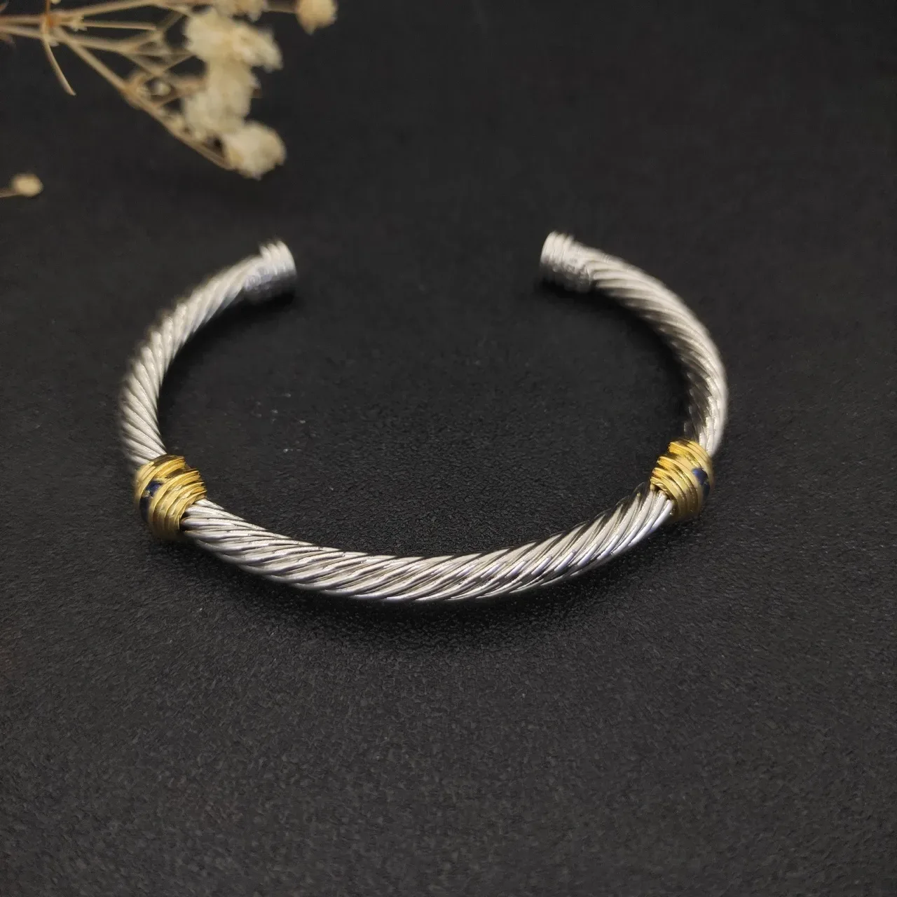 Silver Gold Twisted Cable Wire Center Bracelet 9
