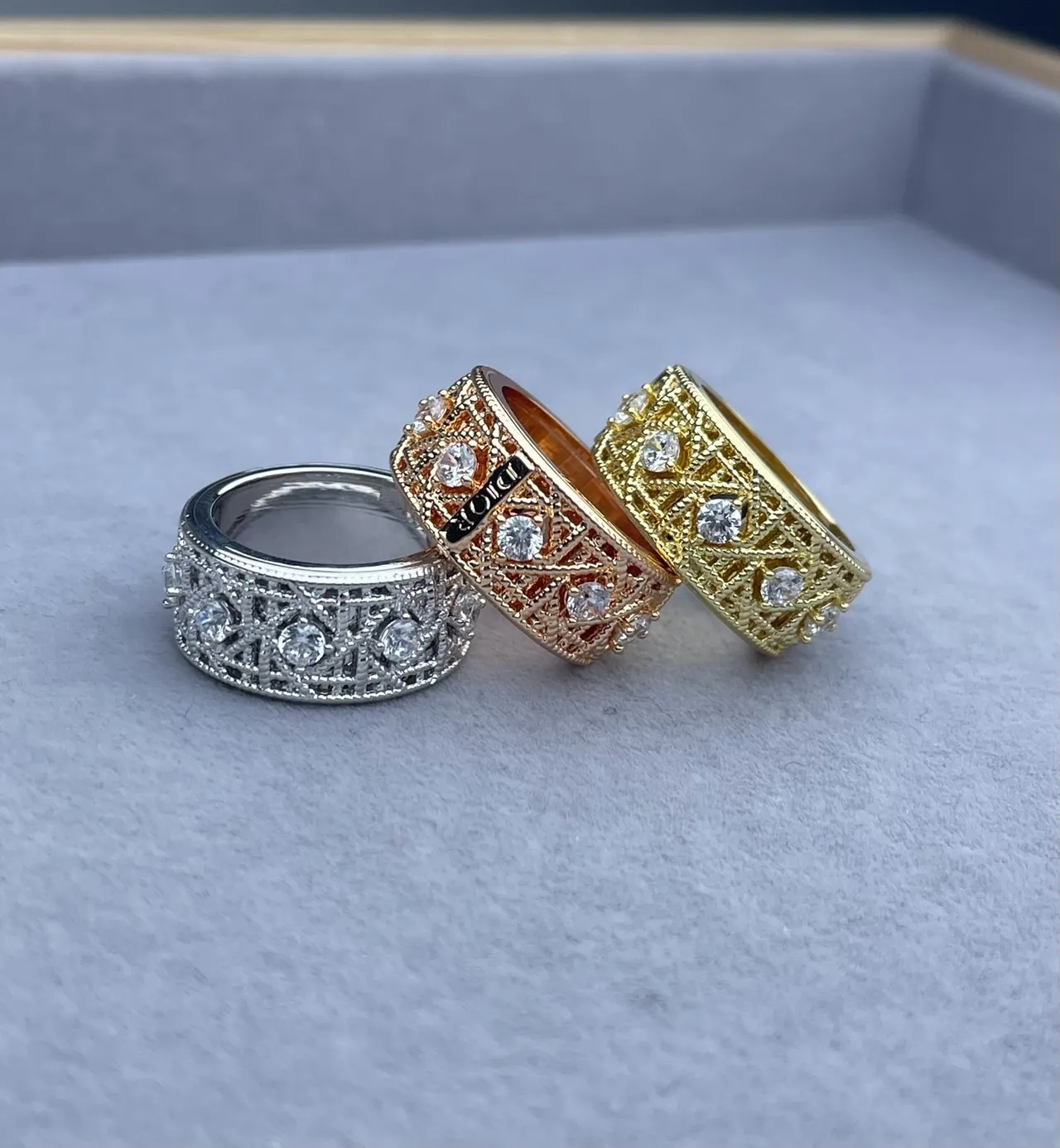 Silver Gold Wide-Band Filigree Lattice Ring 2
