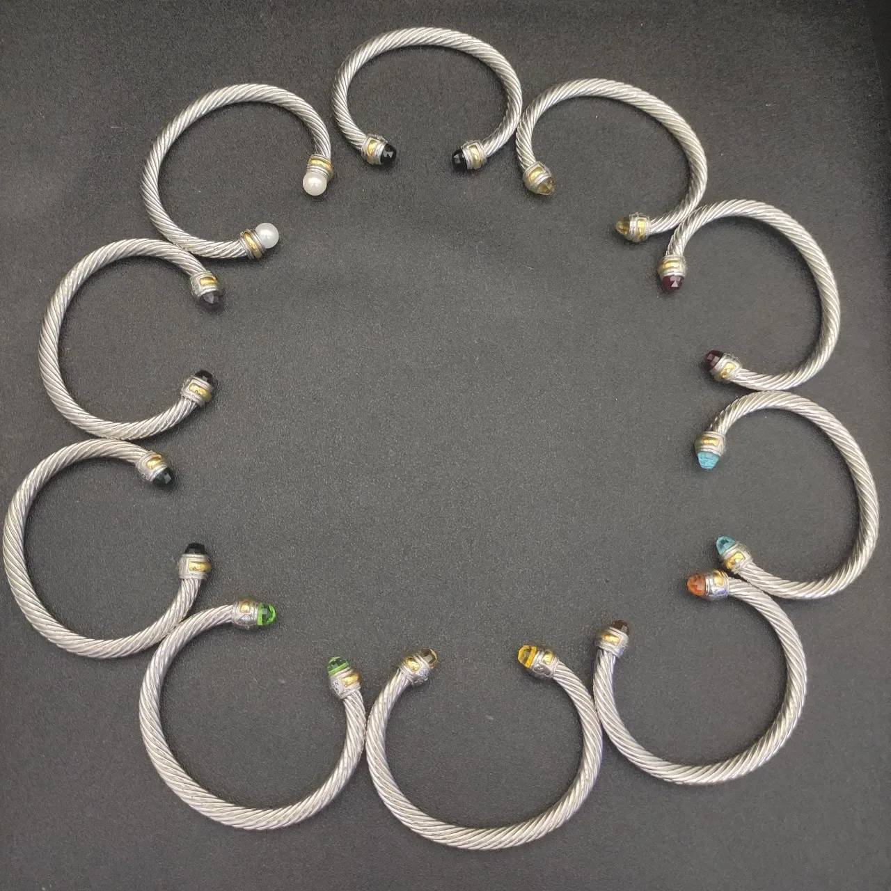 Silver Green Twisted Cable Faceted Stone Ends Bracelet 3