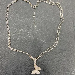 Collier Chaîne Maillons Mixtes Argent Pendentif Papillon