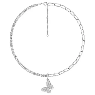 Collier Argent Chaîne Mixta Pendentif Papillon Pavé