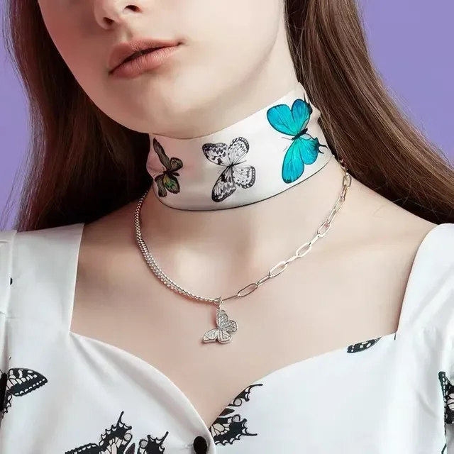 Silver Mixed-Link Chain Pavé-Set Butterfly Pendant Necklace 8