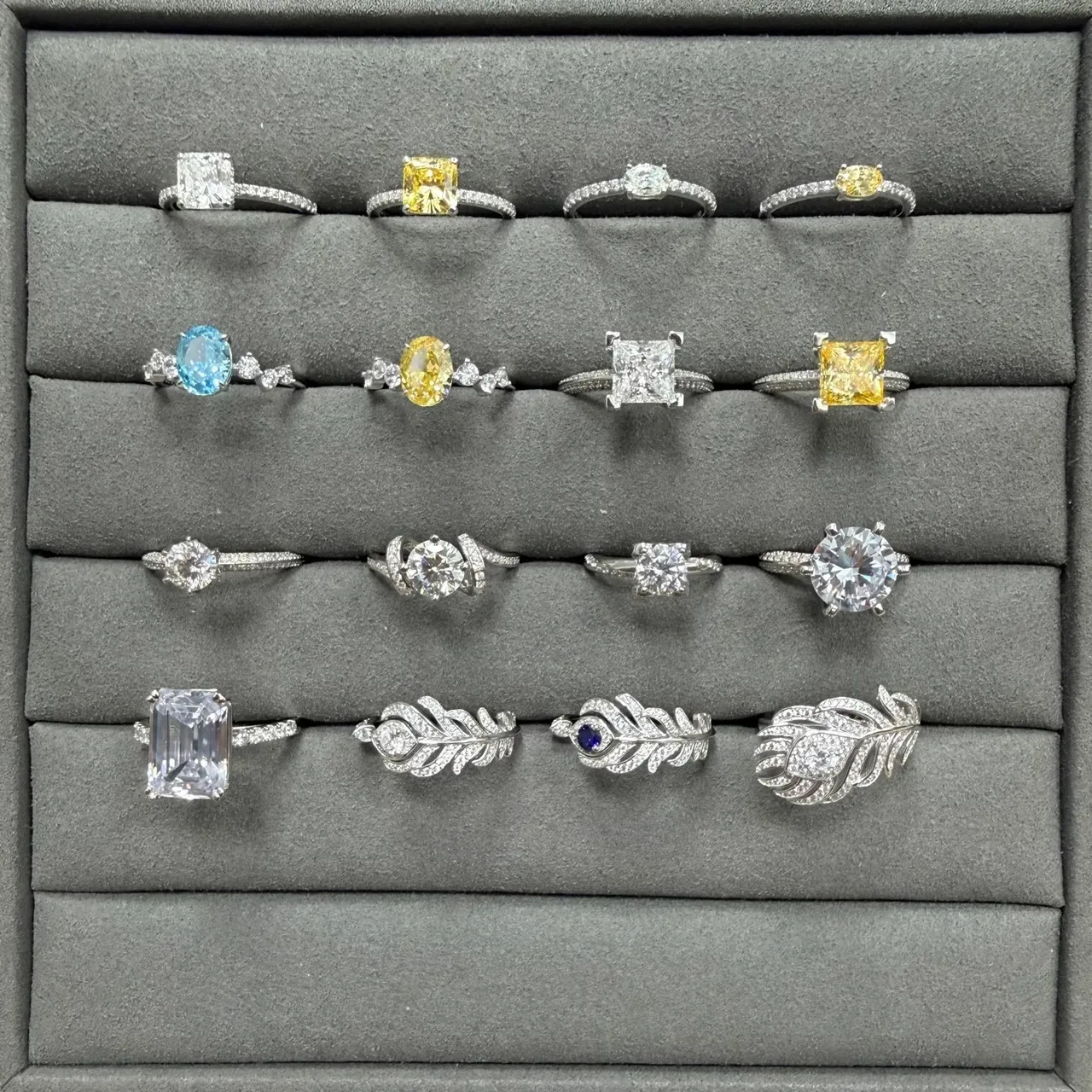 Silver Multicolor Solitaire Pavé-Set Ring 1