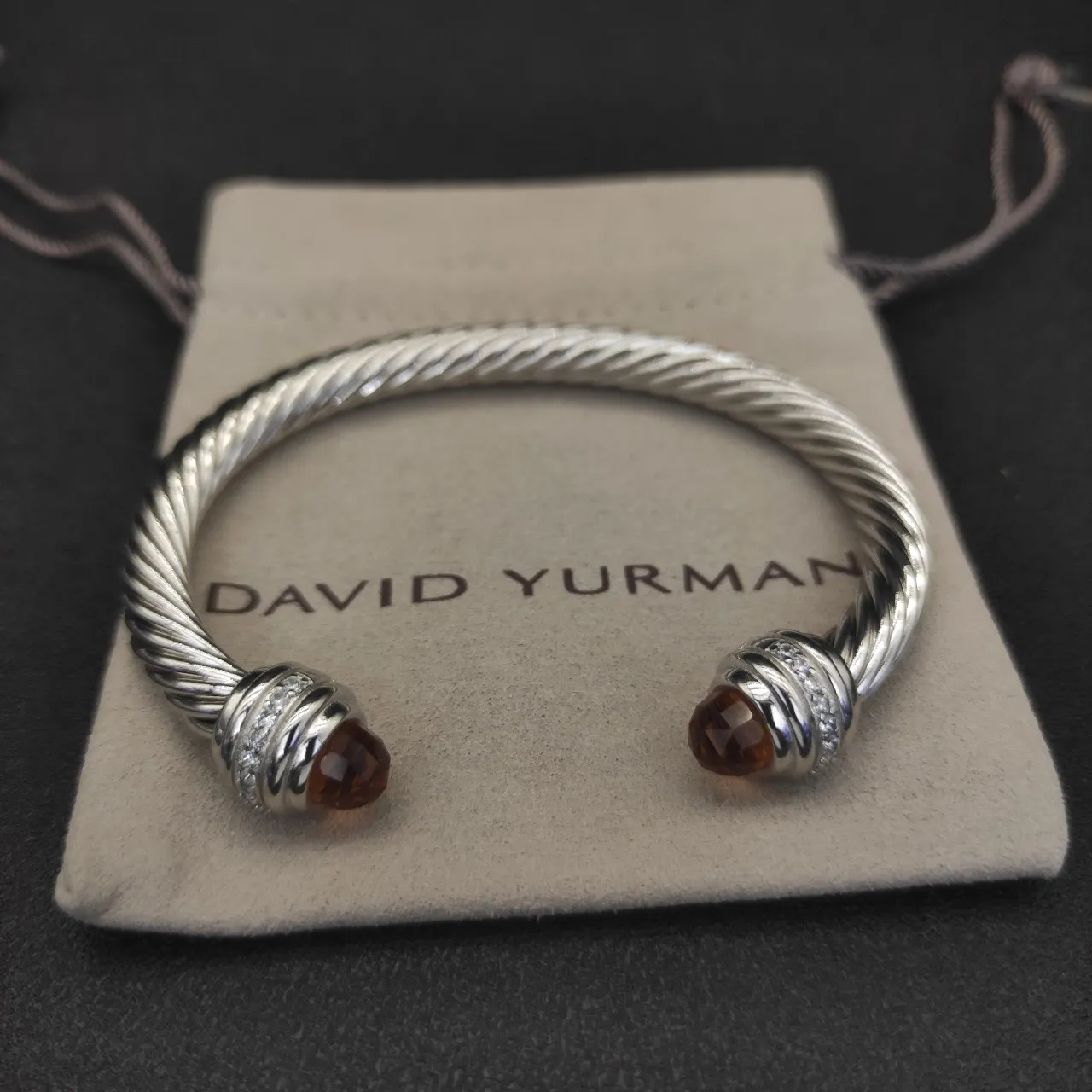 Silver Orange Twisted Cable Faceted Gemstone Terminals Bracelet 4