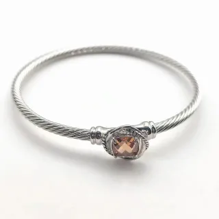 Silver Pink Cable-Wire Construction Faceted Cushion-Cut Stone Bracelet
