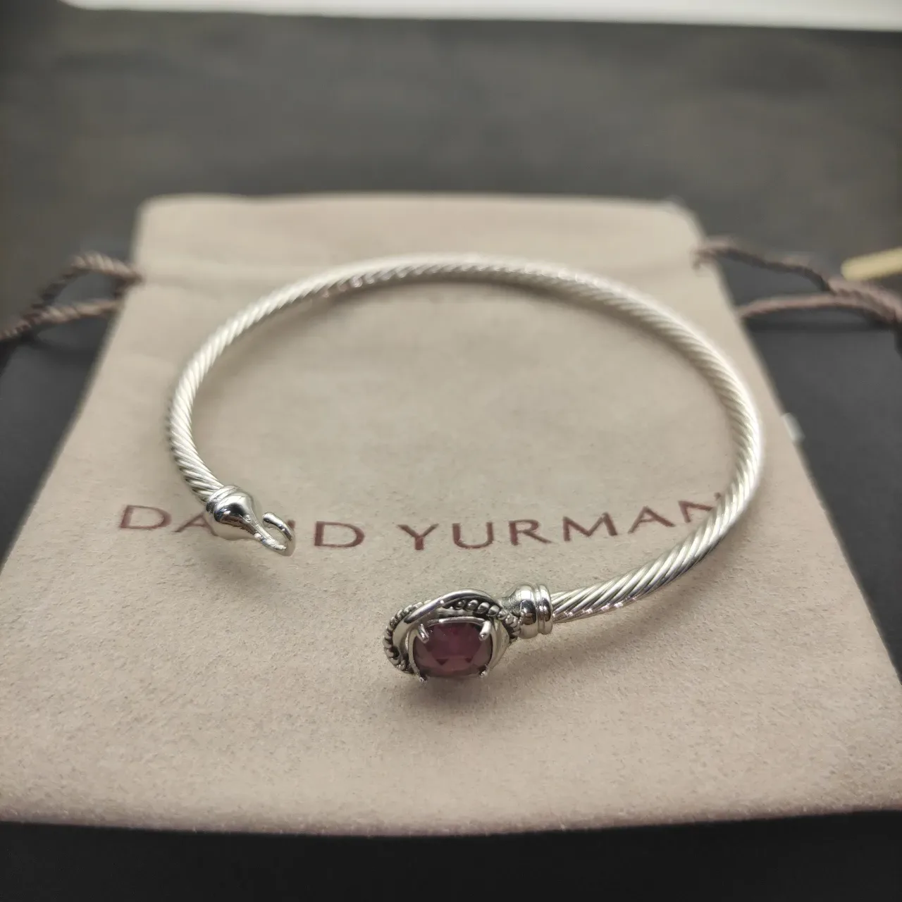 Silver Purple Twisted Cable Wire Band Faceted Gemstone Bracelet 6