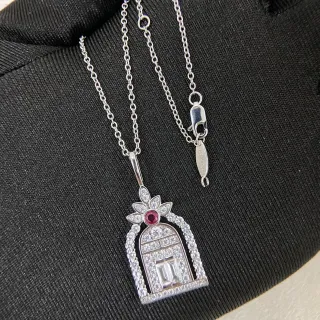 Collier argent pendentif architectural arqué Pavé-Set diamants rouges