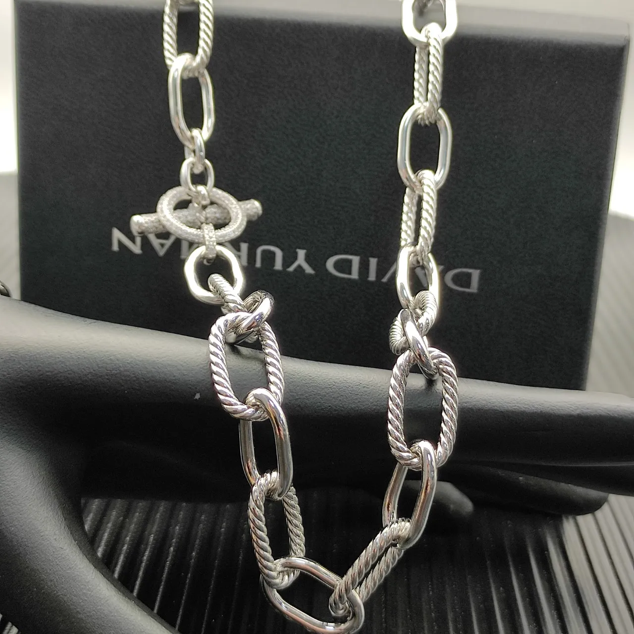 Silver-Tone Mixed Oval and Rope Link Toggle Clasp Bracelet 8