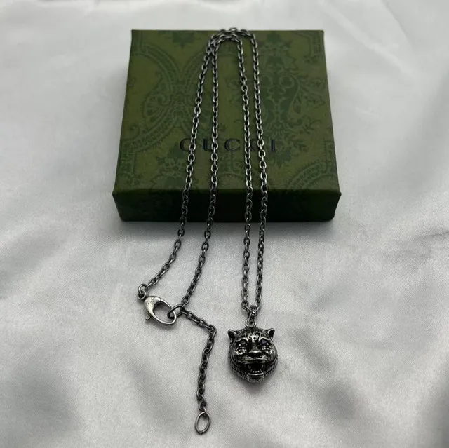 Silver-Tone Oxidized Tiger Head and Shield Pendant Necklaces 2