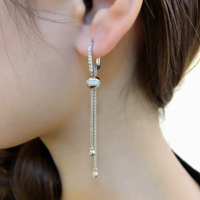 Silver-Tone Pavé Bead and Chain Drop Earrings 7