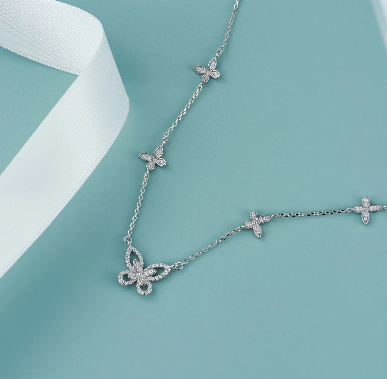 Silver-Tone Pavé Butterfly Motif Multi-Element Necklace 4