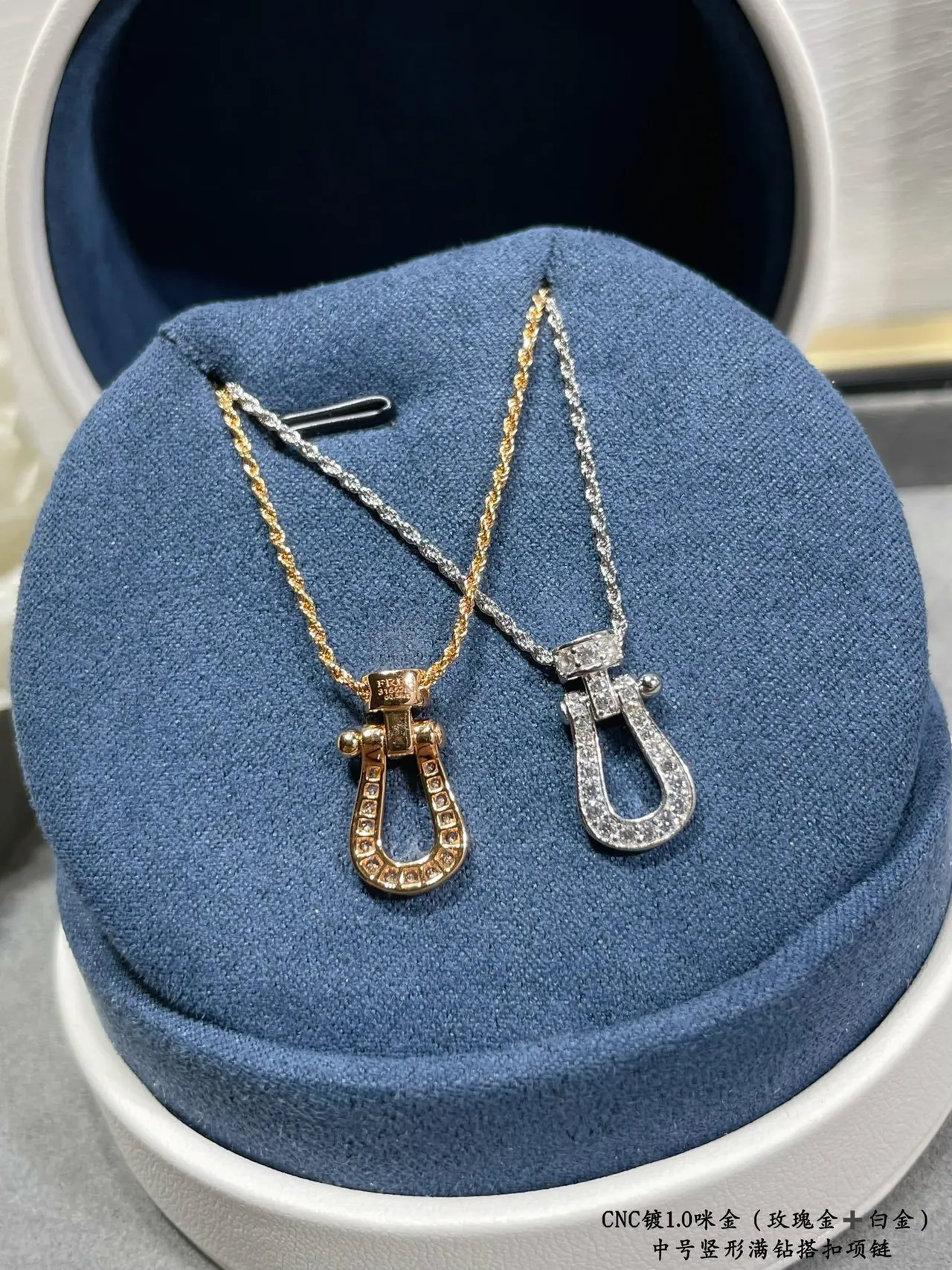 Silver-Tone Pavé Diamond-Set Vertical Clasp Pendant Necklace 5