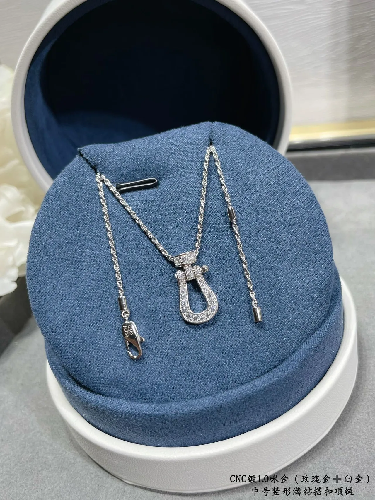 Silver-Tone Pavé Diamond-Set Vertical Clasp Pendant Necklace 7