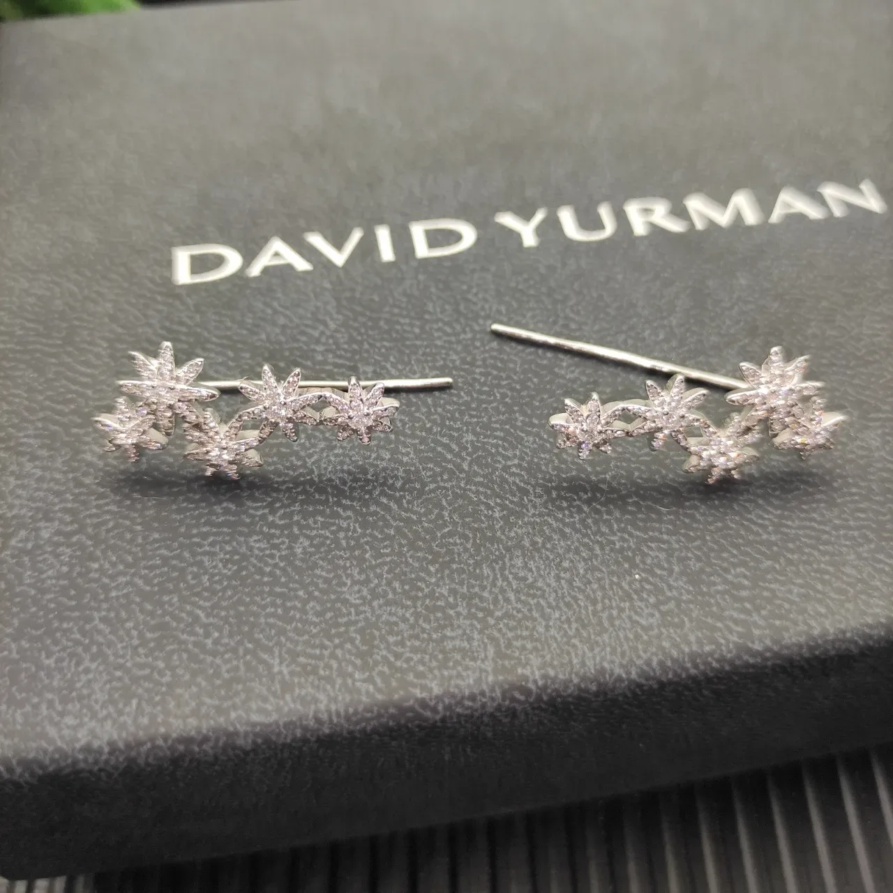 Silver-Tone Pavé Starburst Flower Cluster Stud Earrings 2