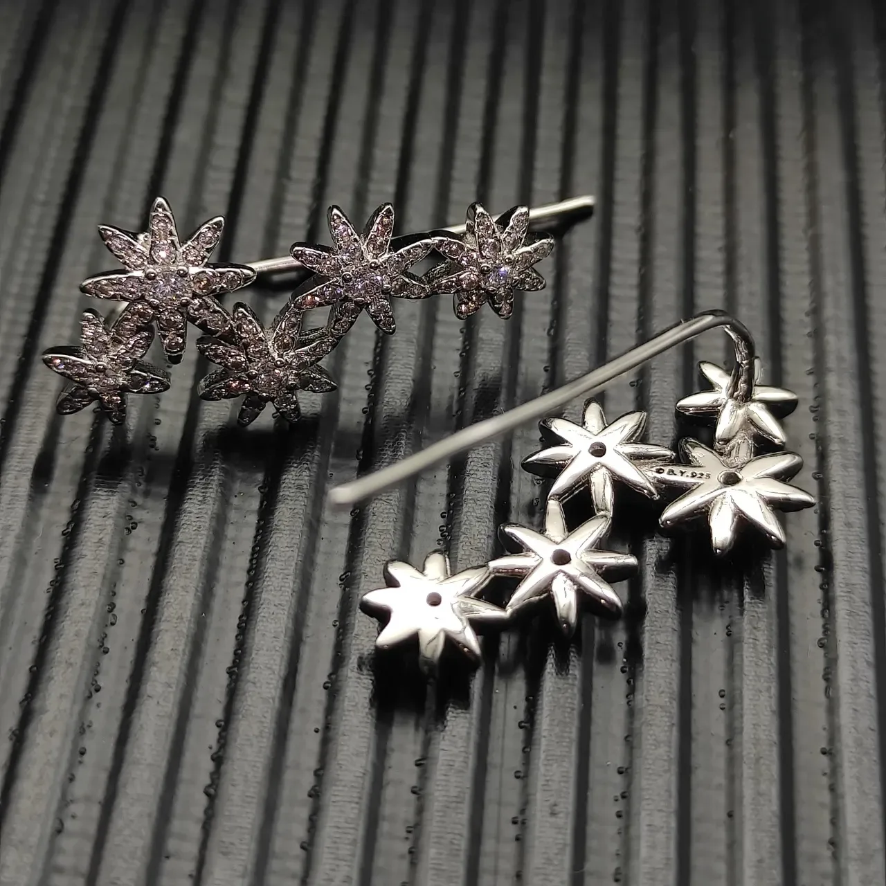 Silver-Tone Pavé Starburst Flower Cluster Stud Earrings 3