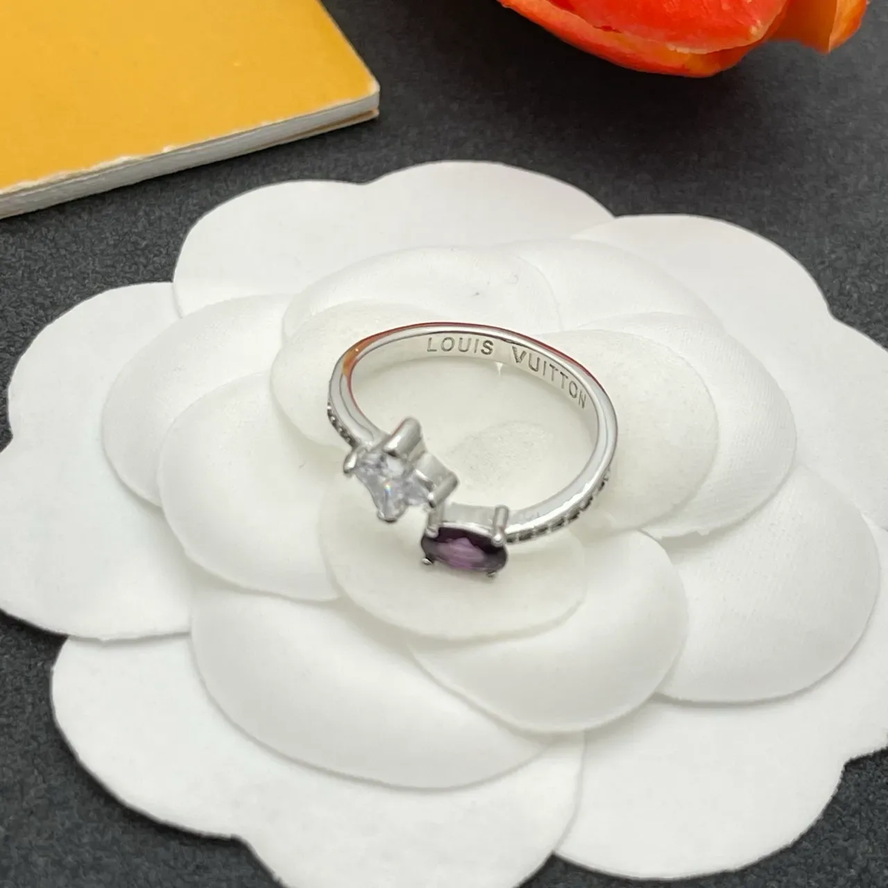 Silver-Tone Princess-Cut and Oval Purple Gemstone Prong-Set Rings 2