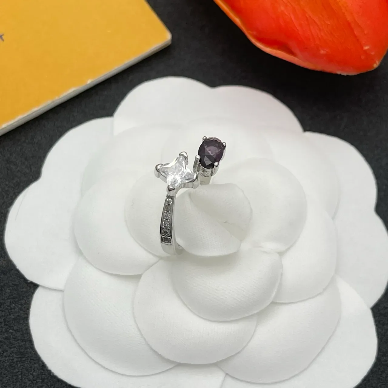 Silver-Tone Princess-Cut and Oval Purple Gemstone Prong-Set Rings 5