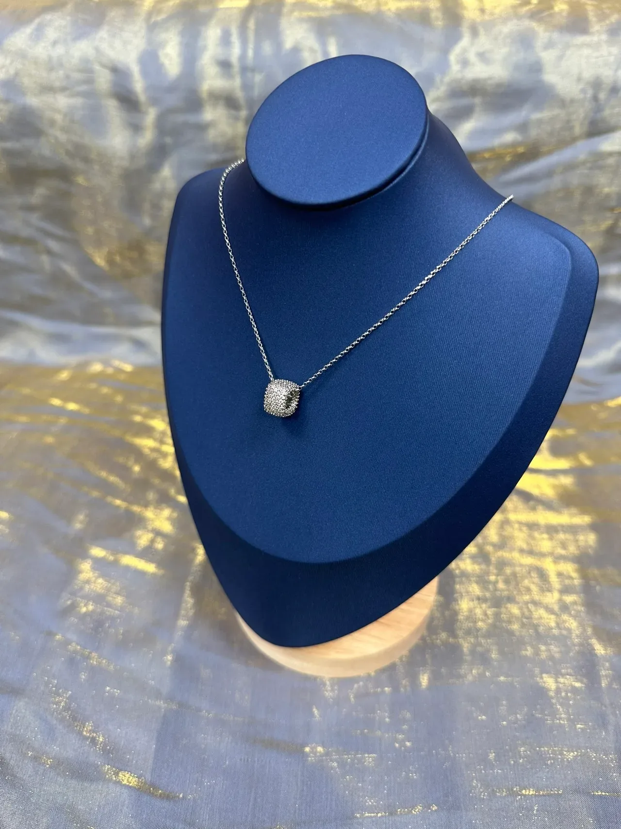 Silver-Toned Cuboid Pavé Pendant Necklace 9