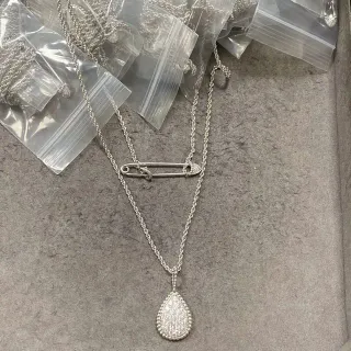 Collier Chaîne Argent Blanc Pendentif Goutte Pavé