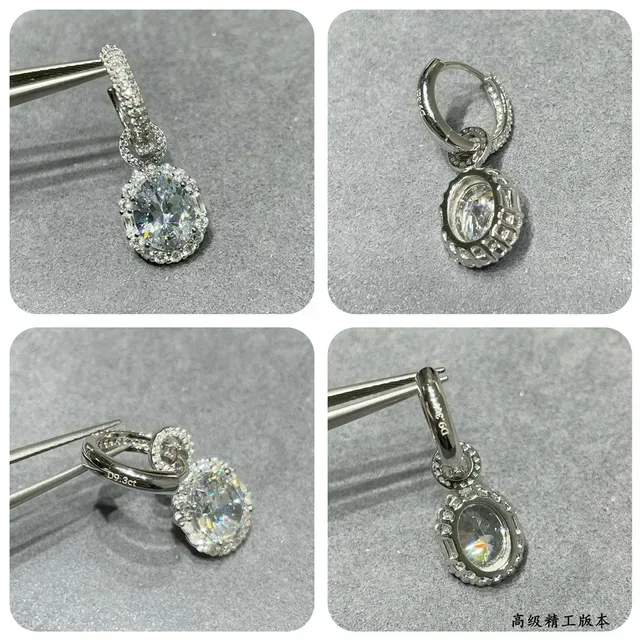 Silver White Dangling Halo-Set Earrings 2