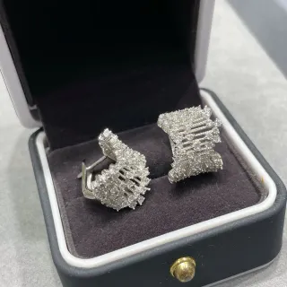 Silver White Pavé-Set Multi-Row Bar Design Earrings