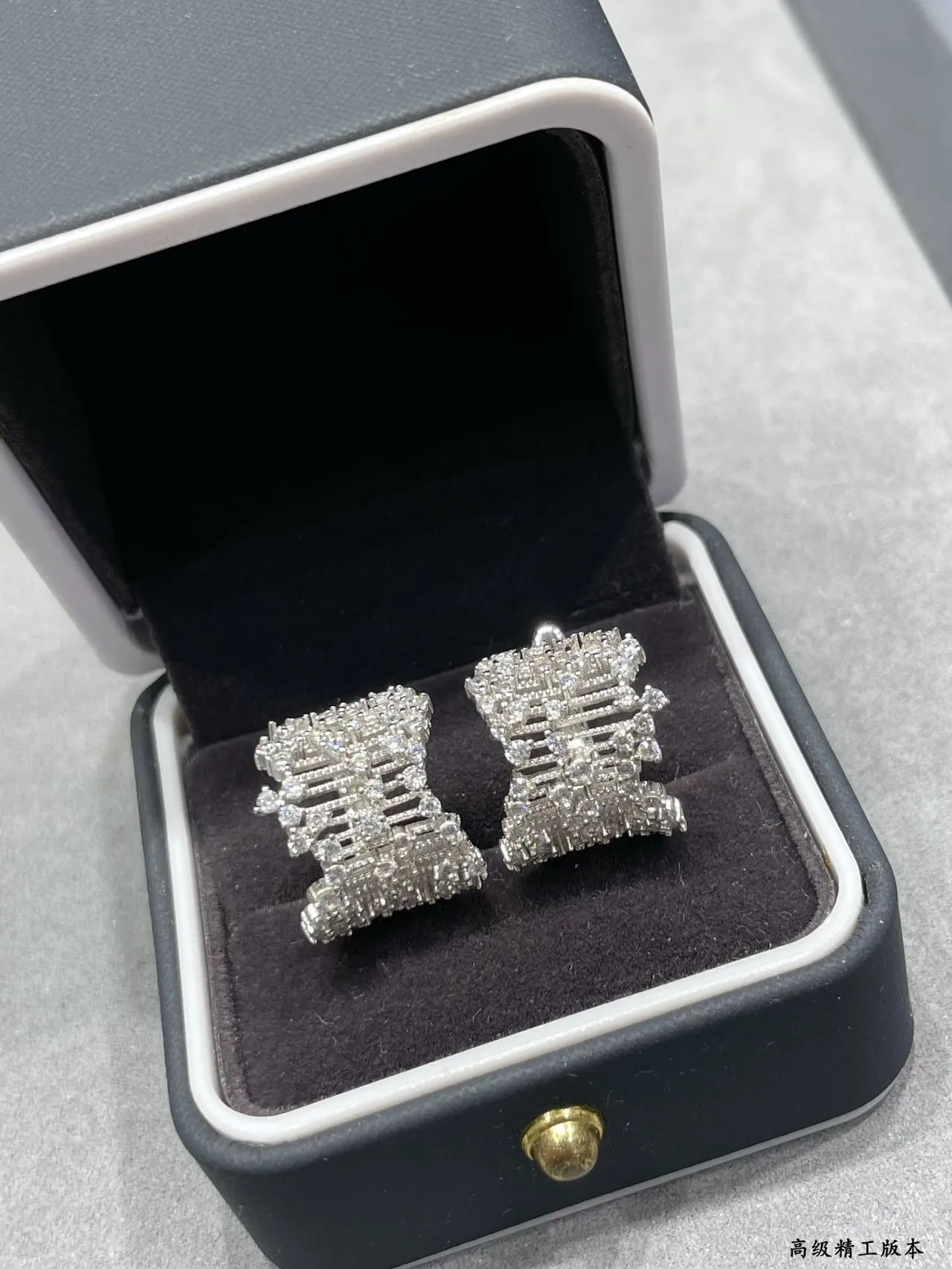 Silver White Pavé-Set Multi-Row Bar Design Earrings 3