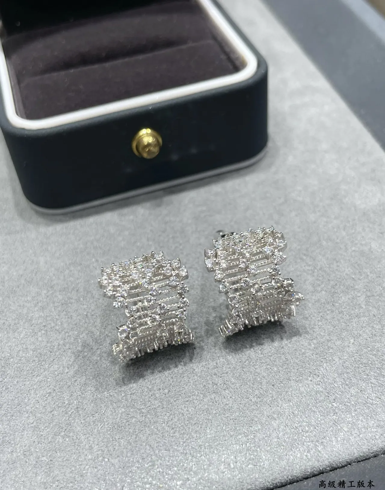 Silver White Pavé-Set Multi-Row Bar Design Earrings 5