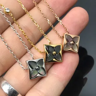 Square Floral Motif Mother-of-Pearl Inlay Pendant Necklaces