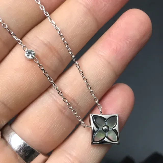 Colares pendentes com motivo floral quadrado de incrustação de madrepérola 4